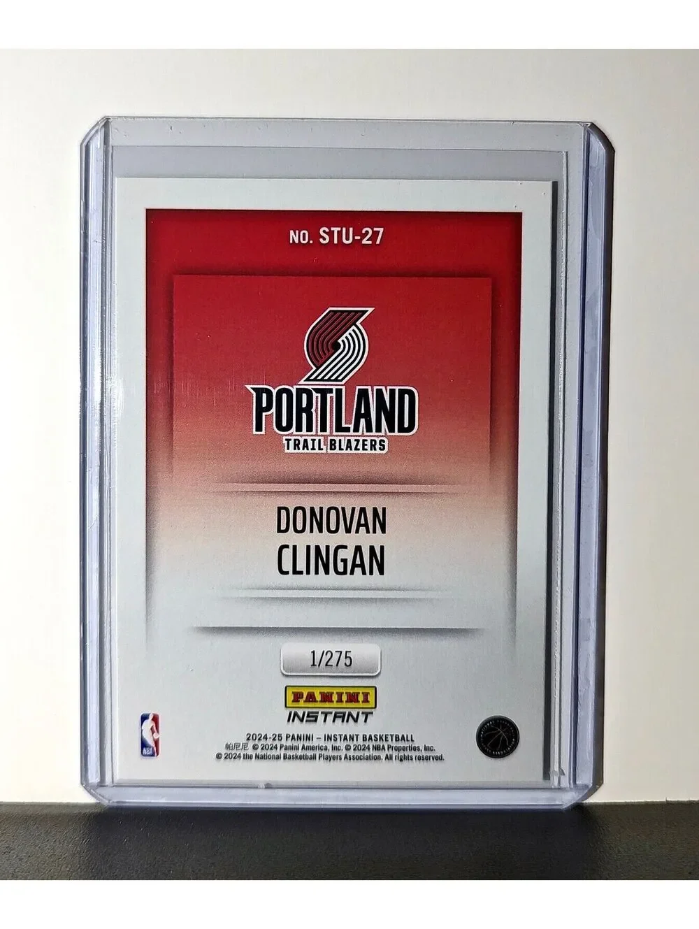 Donovan Clingan 2024-25 Panini Studio #27 Rookie Card Trail Blazers 1/275